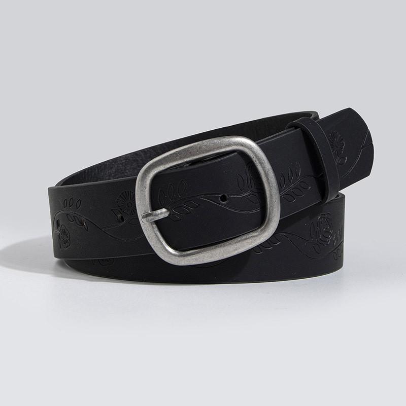 Old Style Embossed Faux Leather Waist Belt With Pin Buckle For Vintage Fashion