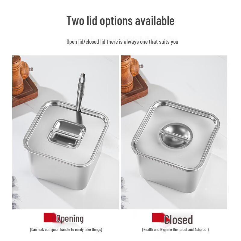 304 Stainless Steel Square Seasoning Bowl with Lid