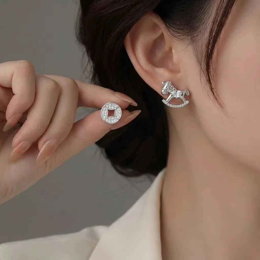 Natal year zircon copper coin pony earrings women s light luxury high-end earrings fashionable and exquisite versatile ear jewelry