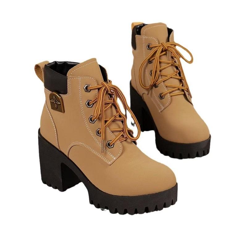 New Plus Size Short Boots for Women, Retro Thick Heel Boots for Spring and Autumn, New Lace Up Fashion, Waterproof Short Boots