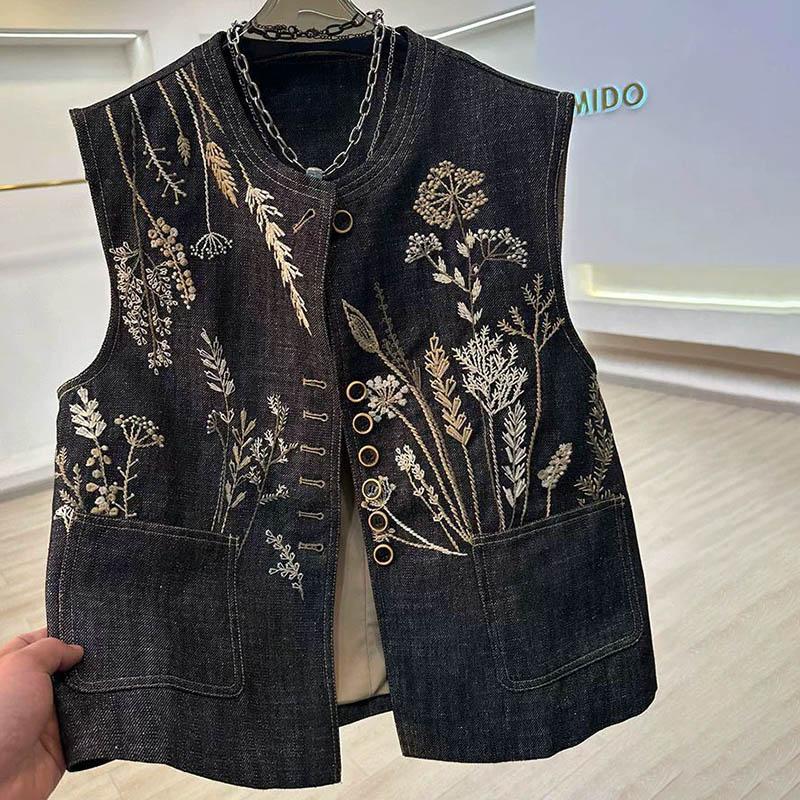 Weste Denim Damen Sommer Baumwollweste Übergröße Einfarbig Übergröße Lässig Ärmelloser Mantel Knöpfe Weste
