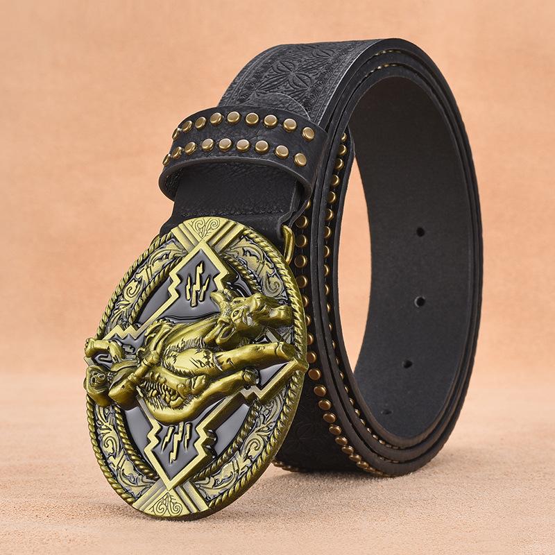 Vintage Punk Belt Men'S Casual Rivet Belt Zodiac Belt