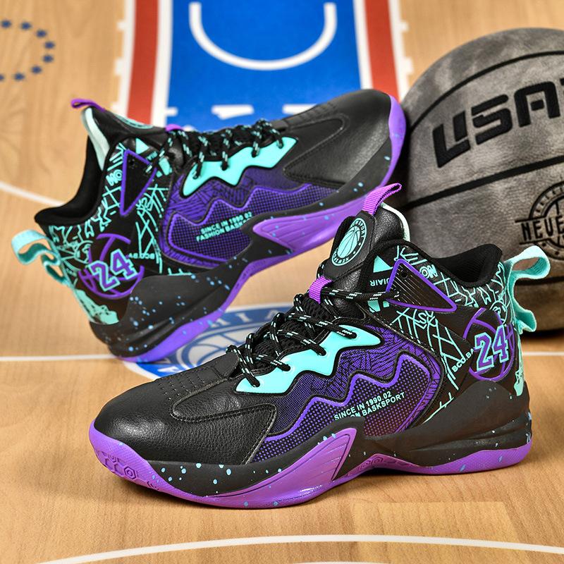 Mandarin duck basketball shoes men's mesh breathable high-top sports shoes new non-slip student luminous training competition sneakers women