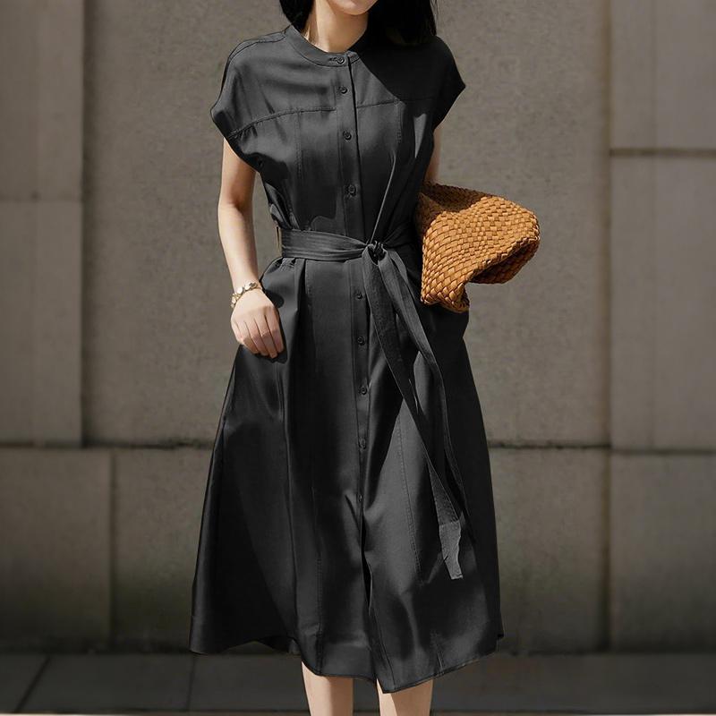 ZANZEA Women Casual Round Neck Solid Color Loose Short Sleeve Dress
