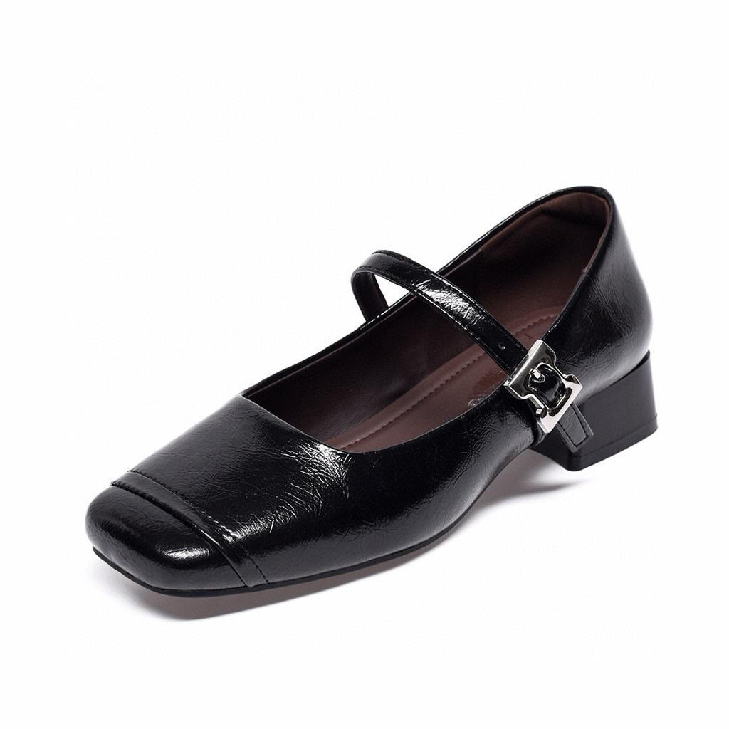 Square head Mary Jane shoes women's 2025 spring Korean version shallow mouth one pedal single shoes flat shoes buckle loafers fairy shoes