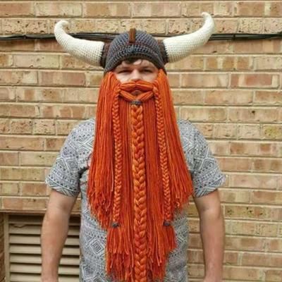 Kreativer lustiger Bart, abnehmbar, personalisierter Party-Langbart, spitze Hörner, handgefertigt, aus Wolle, lustig für Herbst und Winter