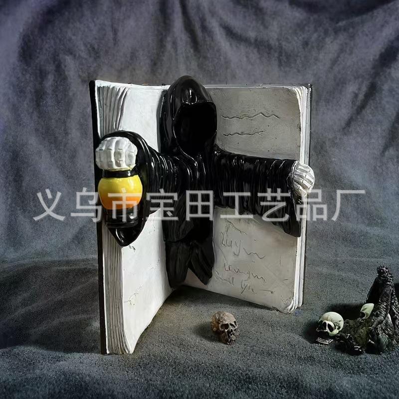 Grim Reaper Horror Curse Book Resin Crafts Suitable for Tabletop Decoration Halloween Atmosphere Arrangement