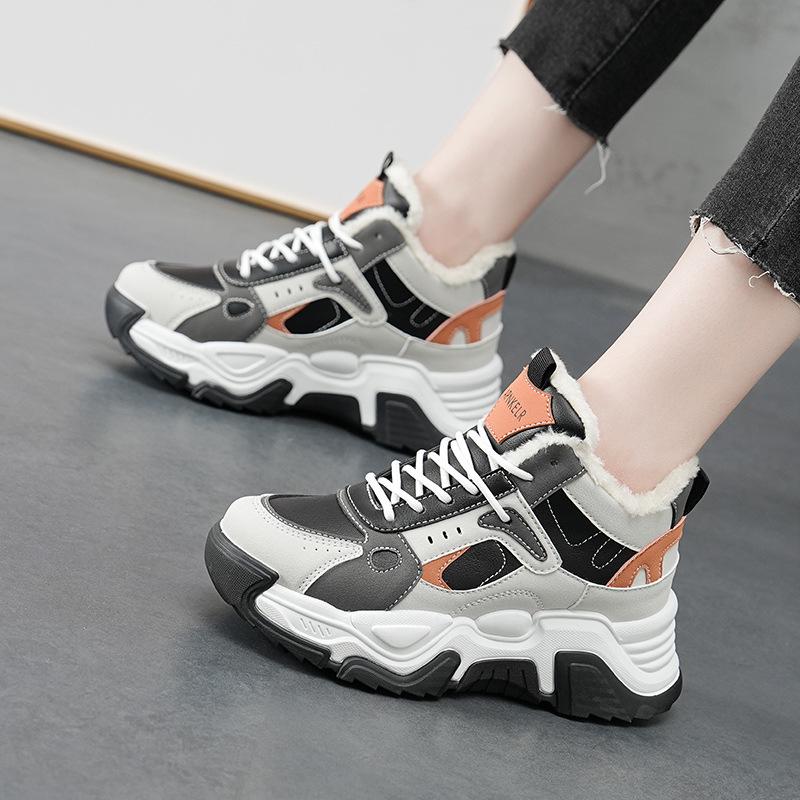 

Зимние хиты продаж 2025 года, женские повседневные кроссовки белого цвета на толстой подошве NK306 35 чёрный