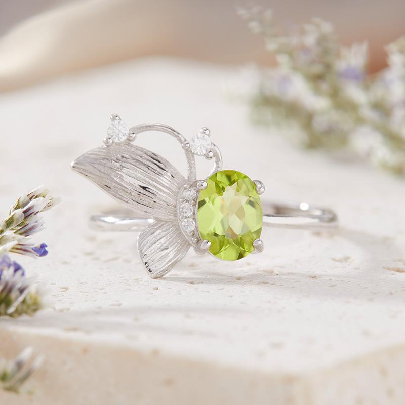 Natural Topaz Garnet Peridot Amethyst Color Treasure Ring Women'S S925 Sterling Silver Butterfly Index Finger Ring