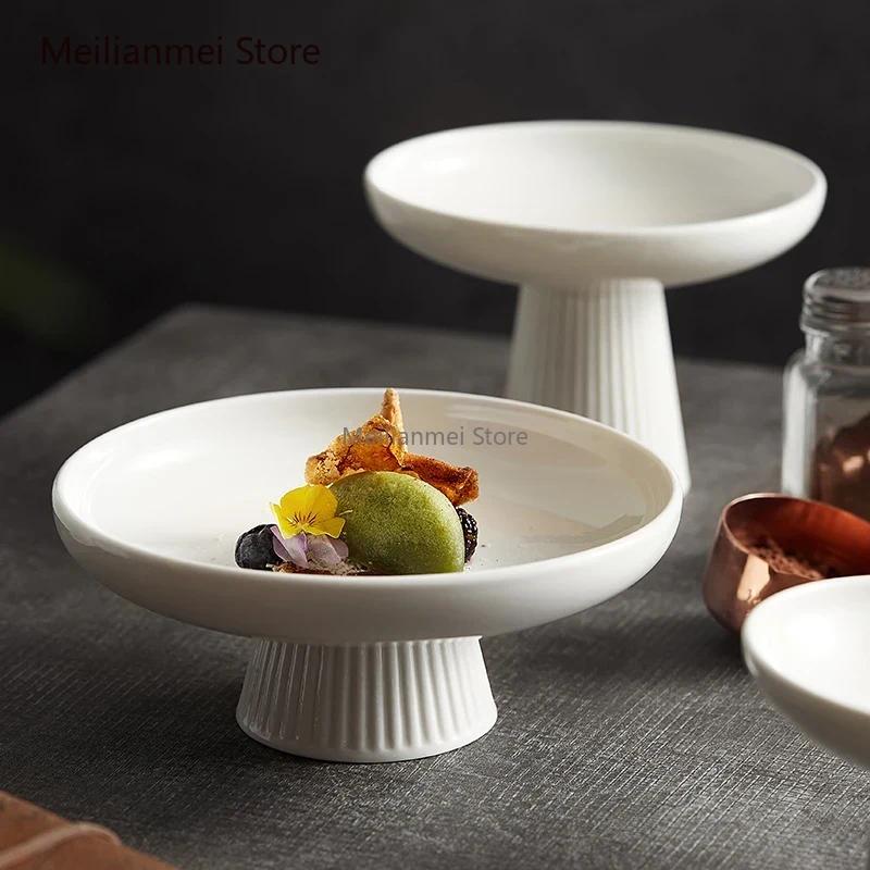 High Footed Plate Ceramic Japanese Style Exquisite Small Fruit Platter Snack Plates Office Tea Dish Restaurant Hotel Tableware