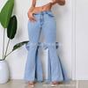 Jeans a zampa da donna Vintage a vita alta a campana in denim con dettaglio fiocco laterale