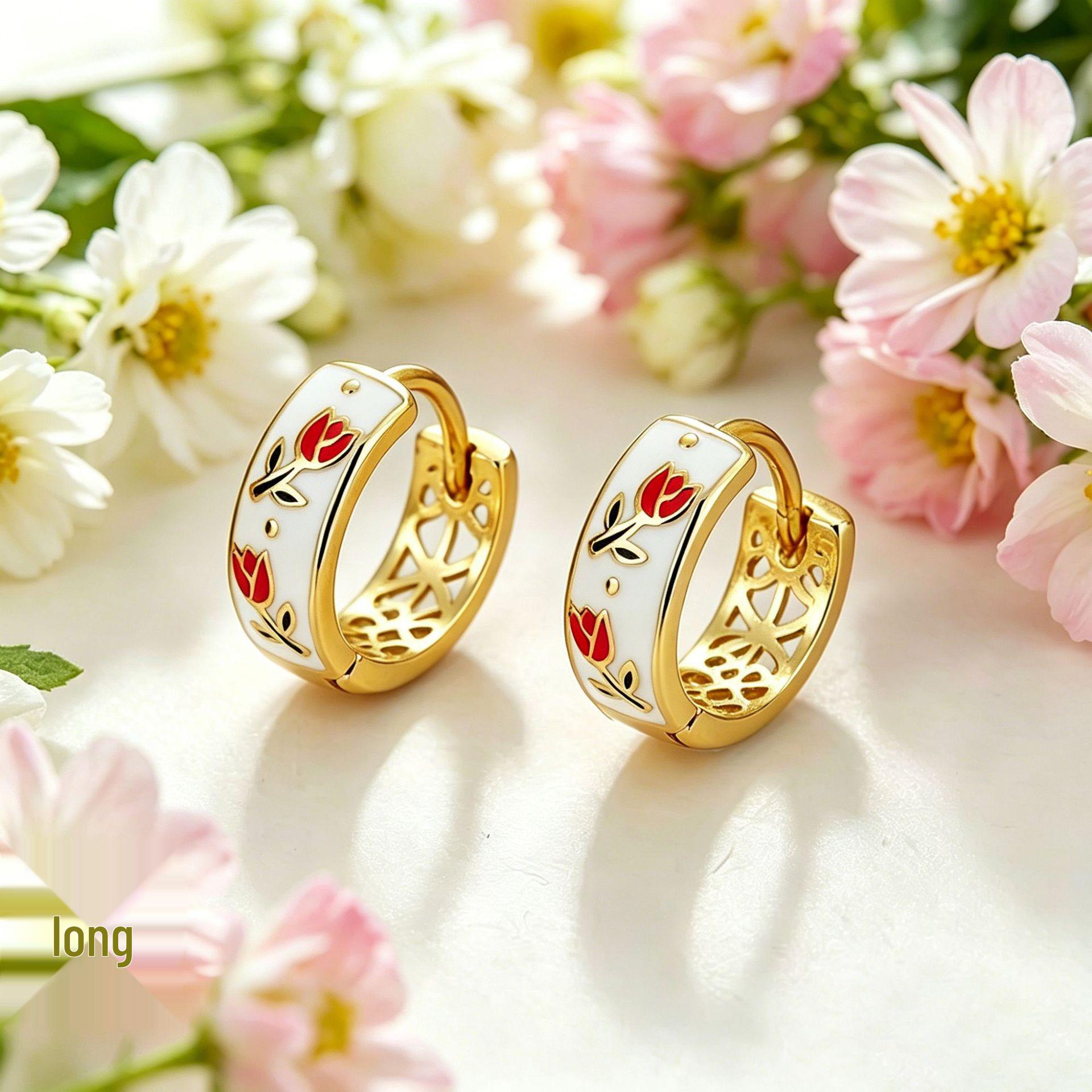 Yanbai Retro Tulip Drip Oil Earrings - High-End Fairy Forest Style