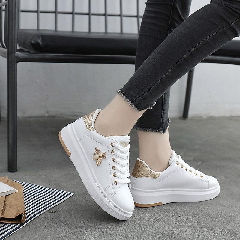 Autumn new leather waterproof student butterfly board shoes lace-up