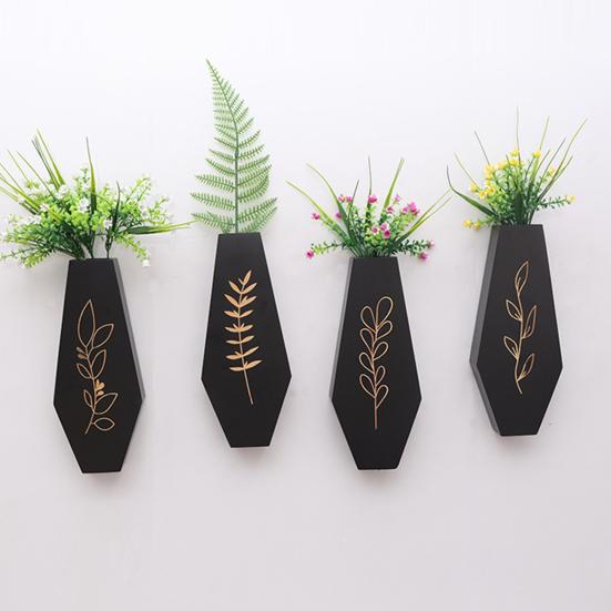4Pcs Wooden Wall Mount Vase Farmhouse Rustic Home Office Living Room Wall Hanging Artificial Plants Holder Dried Flower Vase Decoration