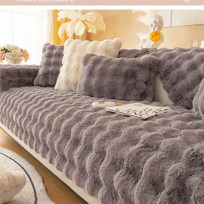 

Утолщенный плюшевый чехол для дивана с кроликом, универсальный нескользящий коврик для дивана, зимнее теплое мягкое диванное полотенце, подушка для дивана для гостиной, домашний декор 70x70cm серый