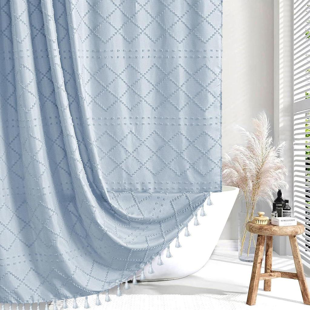 Waterproof Tassel Lace Shower Curtain with Floral Design