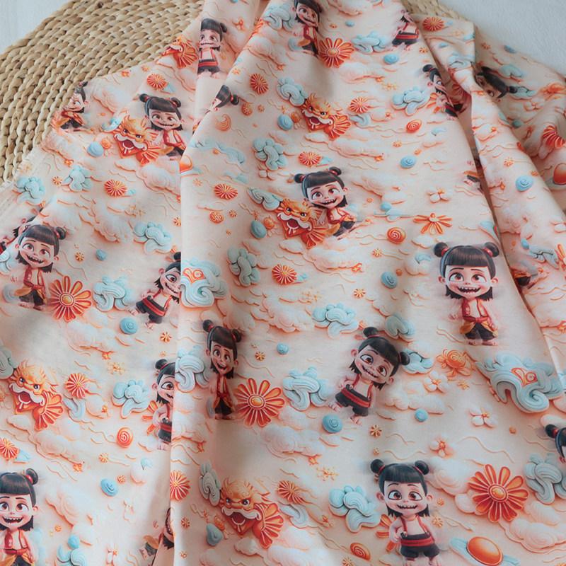Chinese Style Floral Tencel Linen Fabric Lightweight Printed Cloth for Hanfu Cheongsam Dress Anti Mosquito Pants Garment Mater