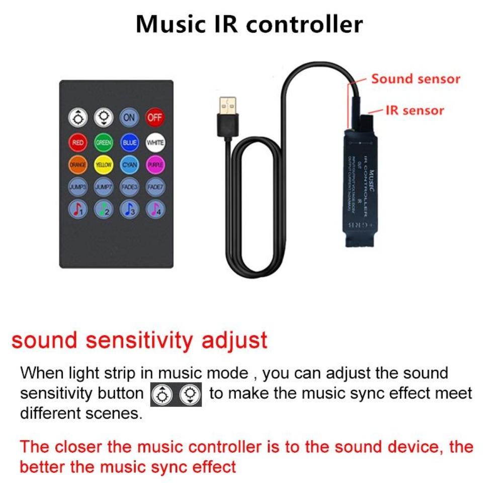 TV Backlight Music Sync USB Powered RGB 5050 LED Strip Light for 15 - 80 Inch TV Mirror PC