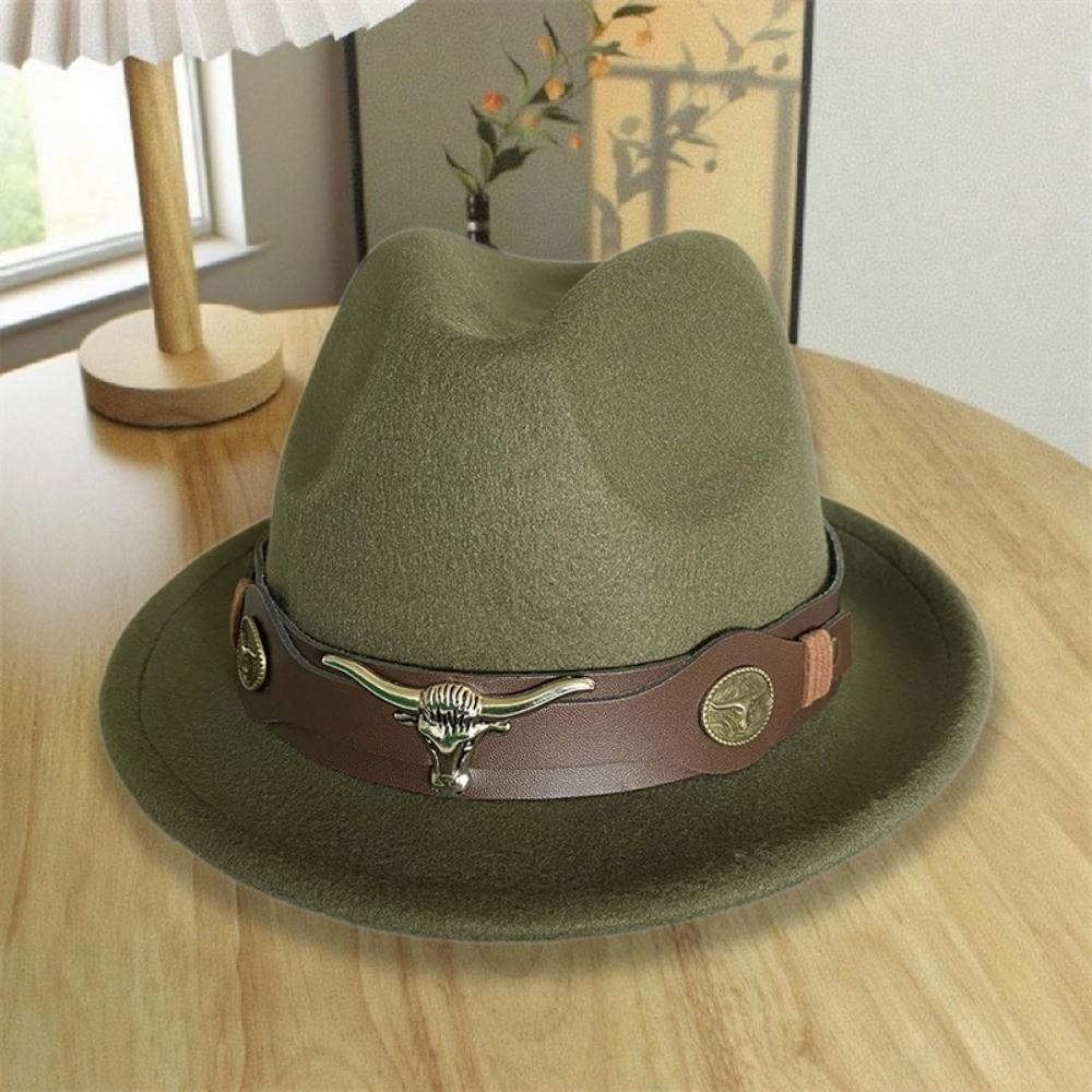 Bull Head Decor Fedora Hat Unisex Wide Brim Hat Vintage Western Cowboy Hat Outdoor Travel