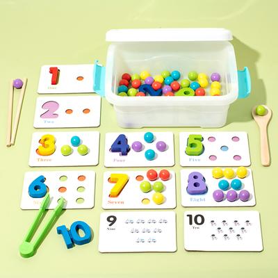 1 Set Montessori Kids Arithmetic Toys Early Educational Number Cognitive Intelligence Puzzle Clip Bead Toy Number Matching Game