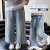 Girls' Rhinestone Lace Denim Pants - Spring/Autumn 2026: Stylish Wide-Leg Fashion for Little Girls