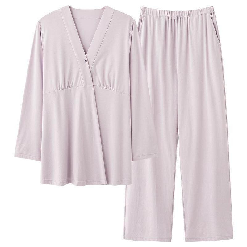 Cotton Long Sleeve Maternity Pajamas Dressing Gown Solid Color Nightgown Bra Breastfeeding Maternity Nightwear Nursing Clothes