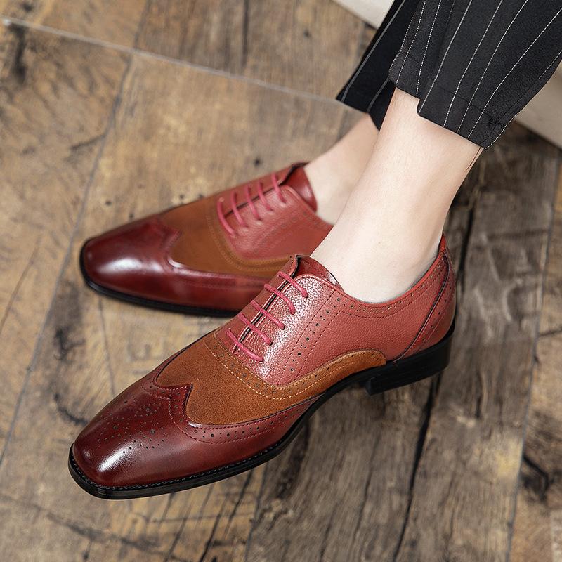 Four Seasons Men's Splicing Business Casual Retro Large Size Youth Wedding Leather Shoes