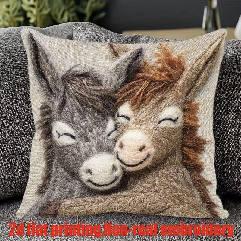 Colorful Bohemian Short Plush Pillowcase 45x45cm Adorable Kitten Living Room Bedroom Decor (Pillow Insert Not Included)