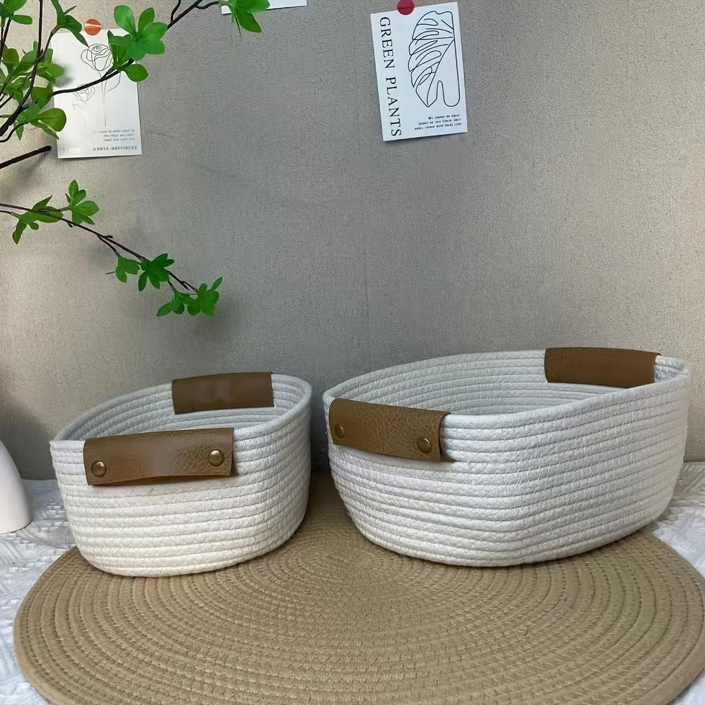 1/2pcs Versatile Open Storage Box with a Leather Handle,Suitable for Use in Children's Room,Gift Baskets,Tabletop Storage Basket