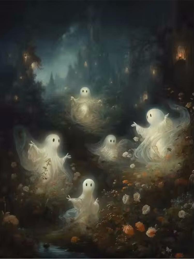 5D DIY Diamond Painting Cross Stitch Ghost Haunted Mountain Manor Dark Academy Gothic Halloween Ghost Cute Home Room Decor