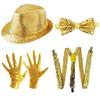3/4/5/6 Pezzi Cappello con Bretelle Papillon Guanti da Costume da Stella della Danza Uomo Anni '80 '90 Abiti da Palco per Halloween Cosplay Festa