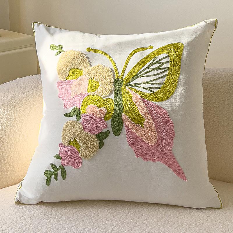 Linen Cotton Butterfly Embroidered Throw 17.7* 17.7 Inch Decorative Pillow Cushion Covers 45 * 45 cm ( 18 * 18 Inch)