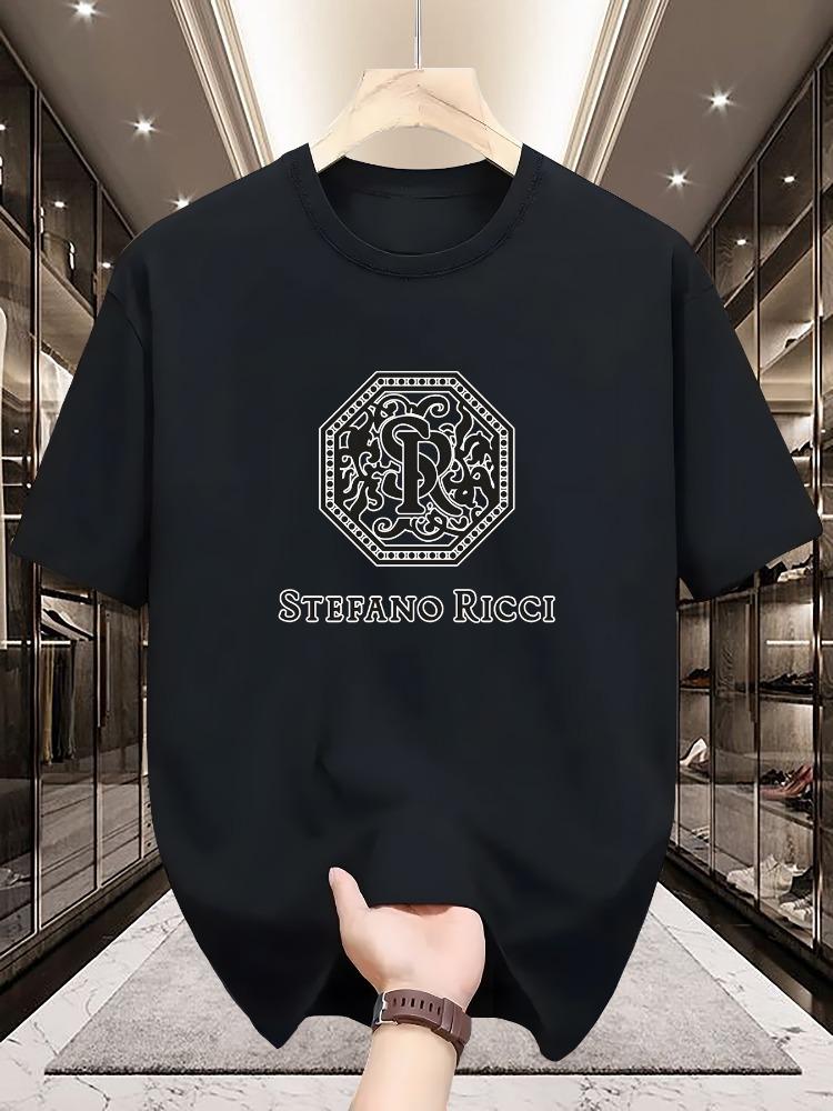 

2025 Мужская Летняя 100% Хлопок Повседневная Мода Спорт Свободный Простой Принт Буквами Круглый Вырез Короткий Рукав Ретро Футболка Топы 4XL