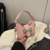 Handbag Silver Bucket Bag Pu Leather Women's Shoulder Bag Simple Bow Buckle PU Bag  Makeup Bag