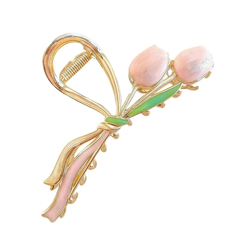 A52E Elegant Tulips Hair Clip For Women Strong Hold Travel Friendly Styling Essential