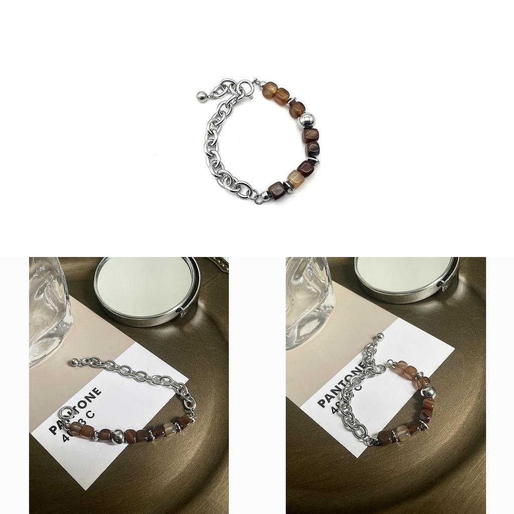Geometric Stainless Steel Bracelet For Men And Women With Natural Stone Accents