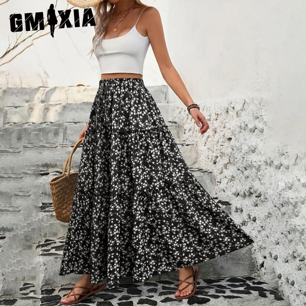 GMXIA Women's Fashion Casual Floral Print Summer Spring Skirt