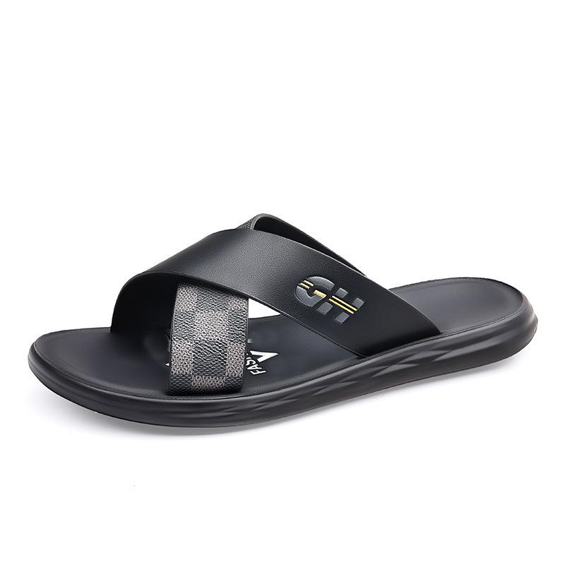

New summer men s one-word drag fashion outdoor indoor slippers comfortable Korean version casual and lightweight beach shoes 44 черный серый