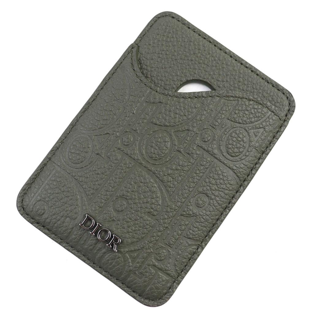 Excellent DIOR Card Case SADDLE Logo Magnet Gravity Leather Card Holder khaki 2ADCH168FLG Used