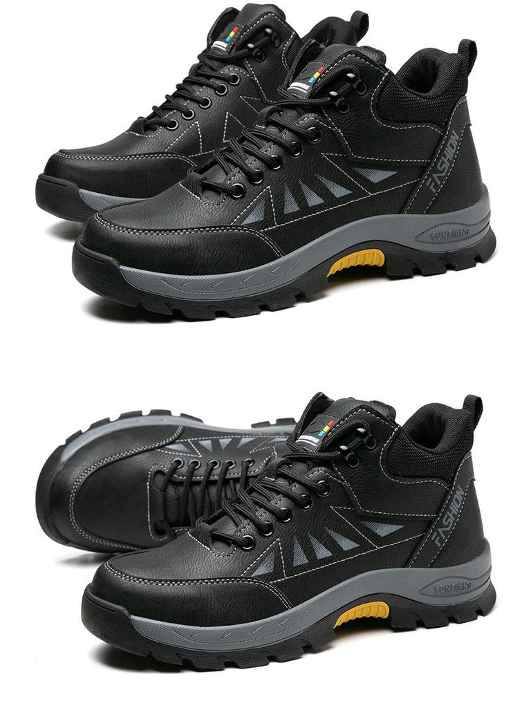 Men's High-Top Safety Shoes: Anti-Smash, Anti-Puncture, Warm Velvet Lining, Ideal for Long Standing, Autumn/Winter Ready.