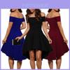 Robe Cocktail Formelle Élégante pour Femme à Manches Courtes Décolleté Bardot Asymétrique Skater