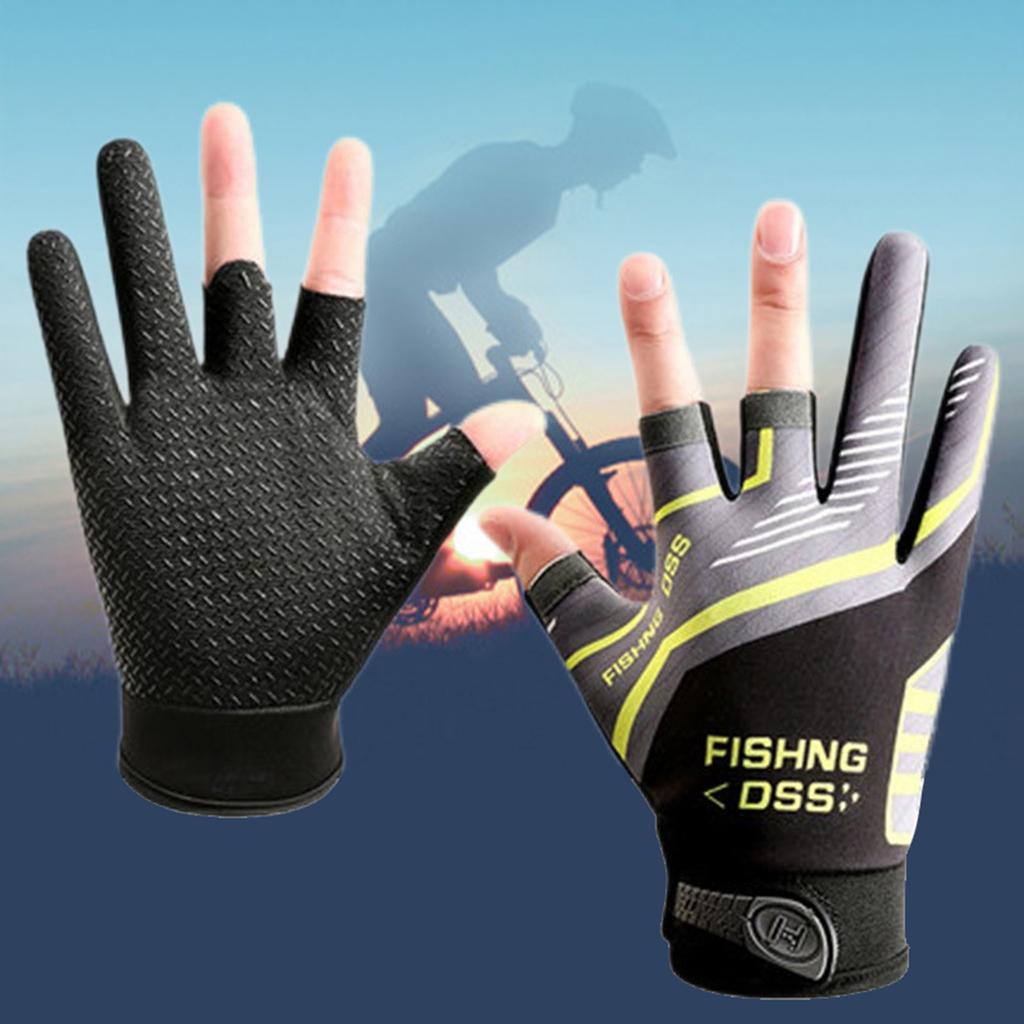 1 Pair Anti-Slip Fishing Gloves 3 Finger Cut Design UV Protection Breathable Universal for Men Women Kayaking Rowing 21x10cm