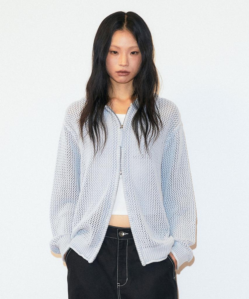 MAHAGRID Pigment Mesh Zip Up Knit Sky Blue(Mg2Gsmk687A)