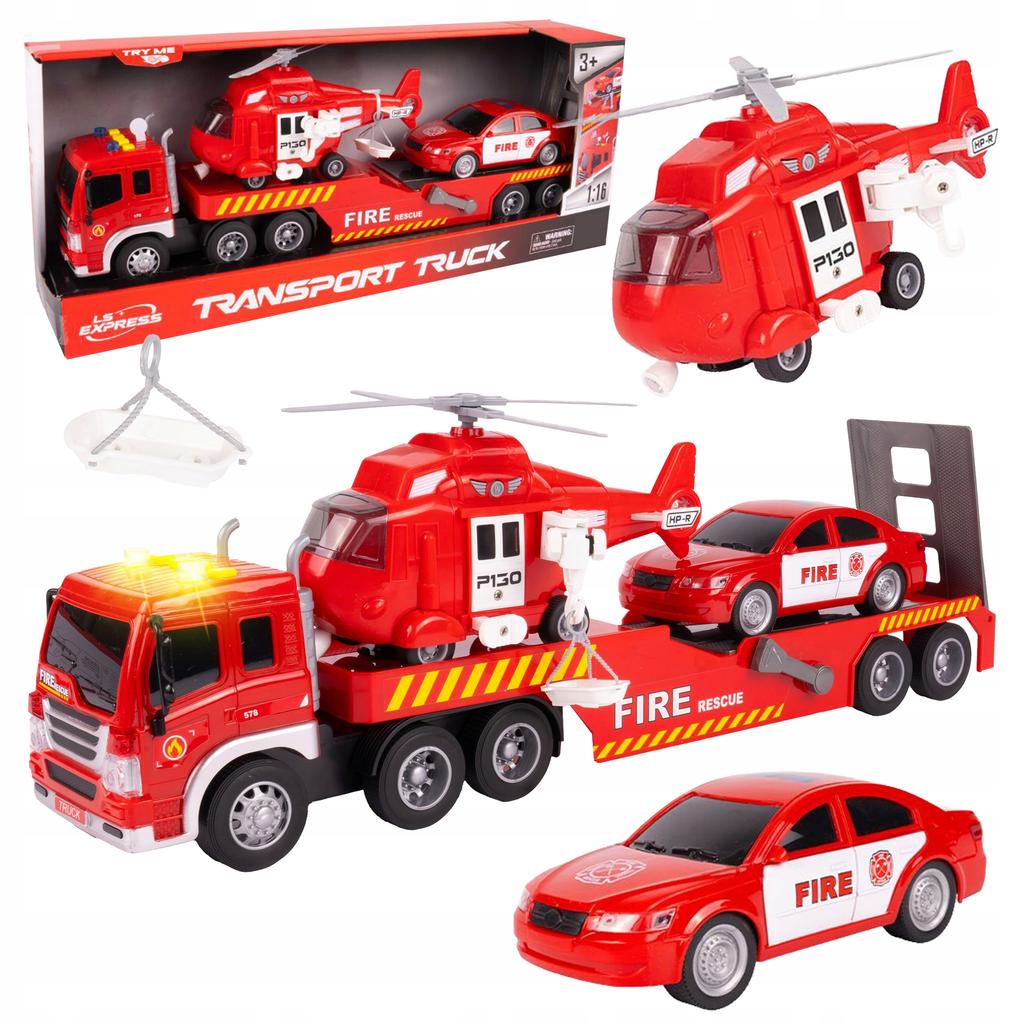 [PACZB] Motorized Fire Truck + Helicopter Car LED Sound Z2365