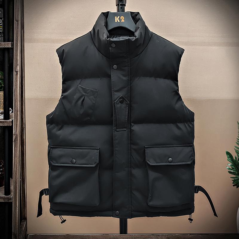 New Stand-up Collar Vest Men's Autumn and Winter Cold and Warm Trendy Brand Cotton Vest Thickened Tooling Jacket