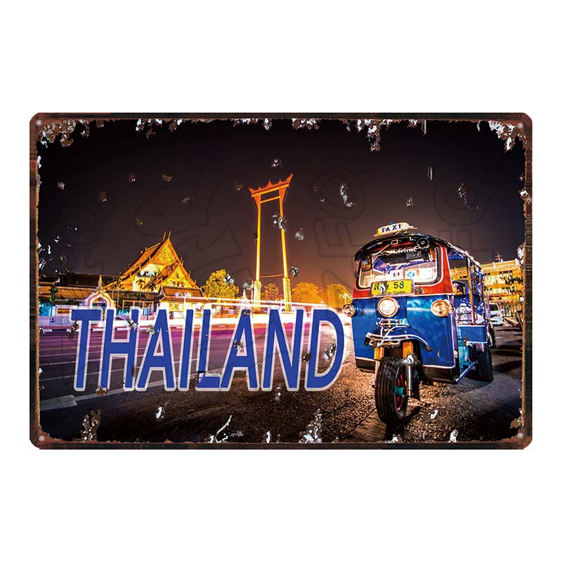 Thailand Tarvel City Tin Sign Bangkok Plaque Metal Vintage Elephant  Retro Plate For Wall Poster Bar  Art Home Decor  DU-5851A