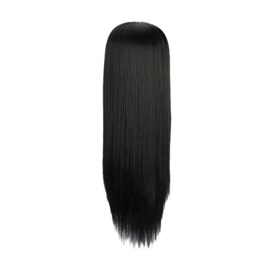 Perruque Lace Front Wig synthétique noire longue et lisse pour femmes, cheveux naturels en Fiber de haute température avec raie centrale, résistants à la chaleur, pour dames et filles