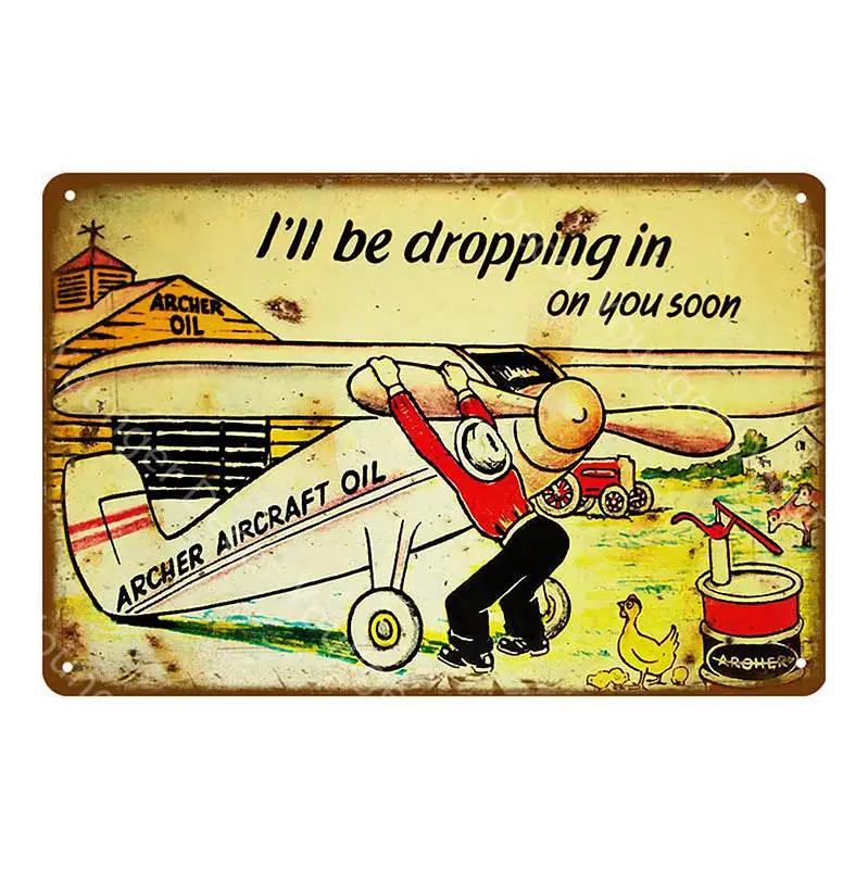 American Classic Airplane Fighter Metal Signs Aircraft Plane Wall Sticker Vintage Art Painting Poster Bar Room Home Decor YJ012