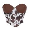 Women S Retro Cow Print Pu Leather Paneled Corset Bustier Slimming Shapewear