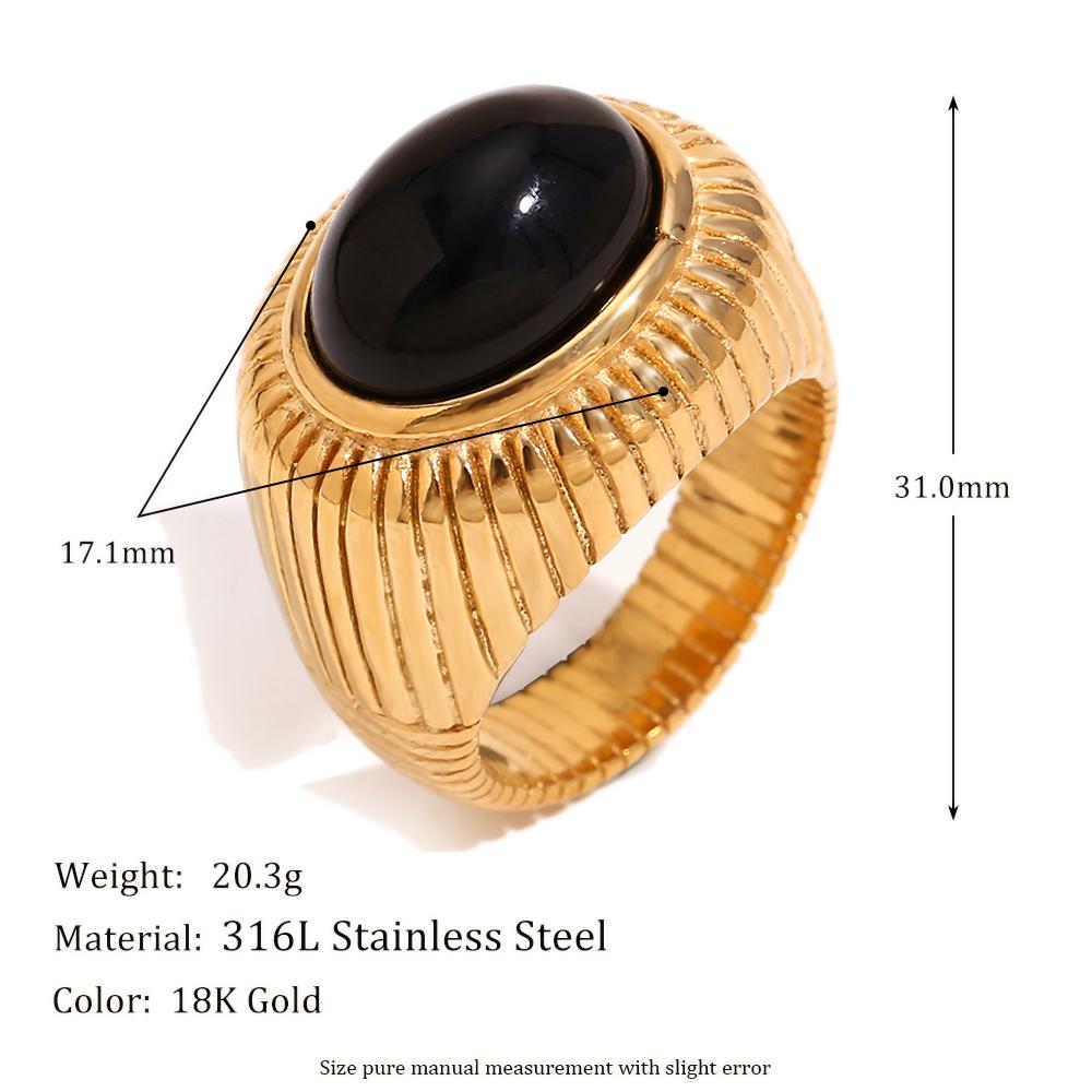 

MamacitaSlay 18K Gold Plated Vintage Oval Black Agate Stripes Rings Stainless Steel Ring Woman Jewelry Women Finger Decoration 8 золотий